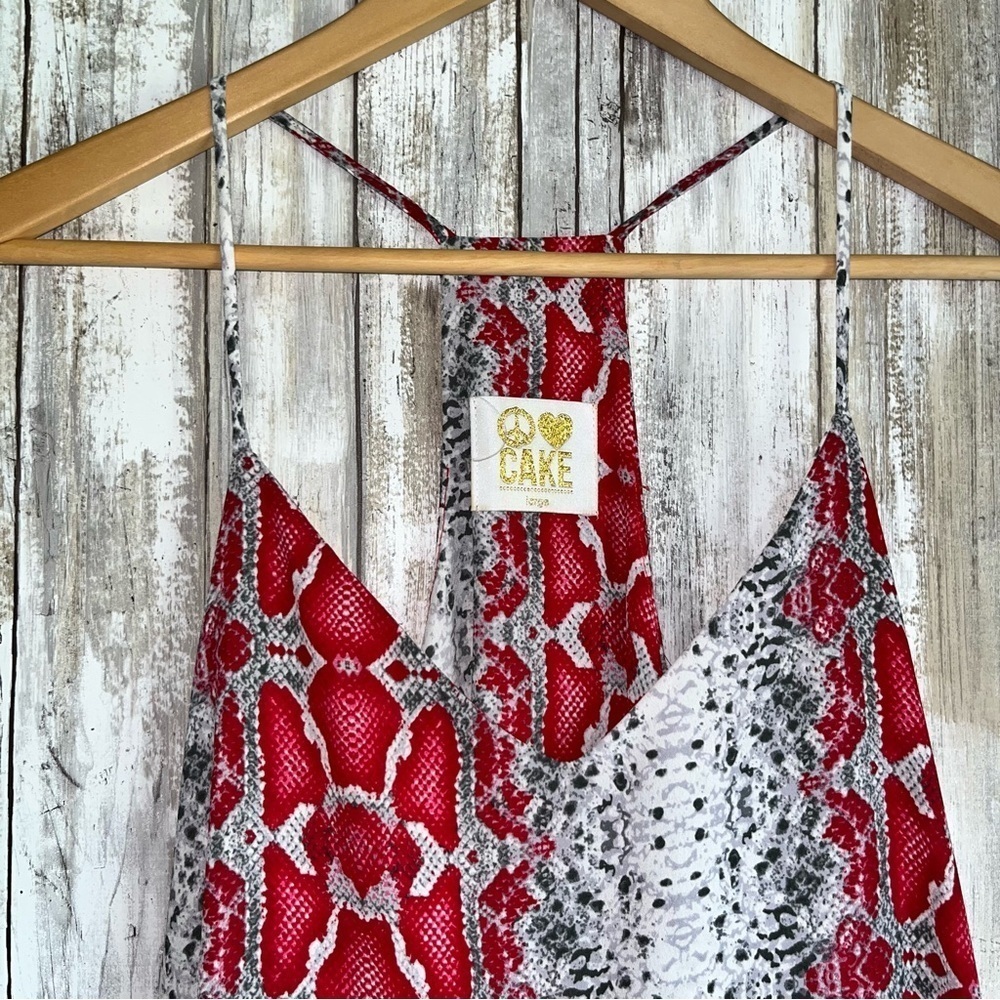 Peace Love Cake Snake Print Cami Tank Red Gray V-Neck Large Boho - Picture 4 of 7